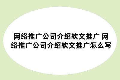 网络推广公司介绍软文推广 网络推广公司介绍软文推广怎么写